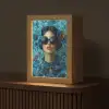 Vrouw - Bloemen - Vlinders - Blauw - Abstract Light Box met kabel (Tafellamp) klein -z3d_website