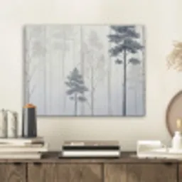 Bos - Bomen - Mist - Natuur - Illustratie - Grijs PET vilt klein -sfeer1