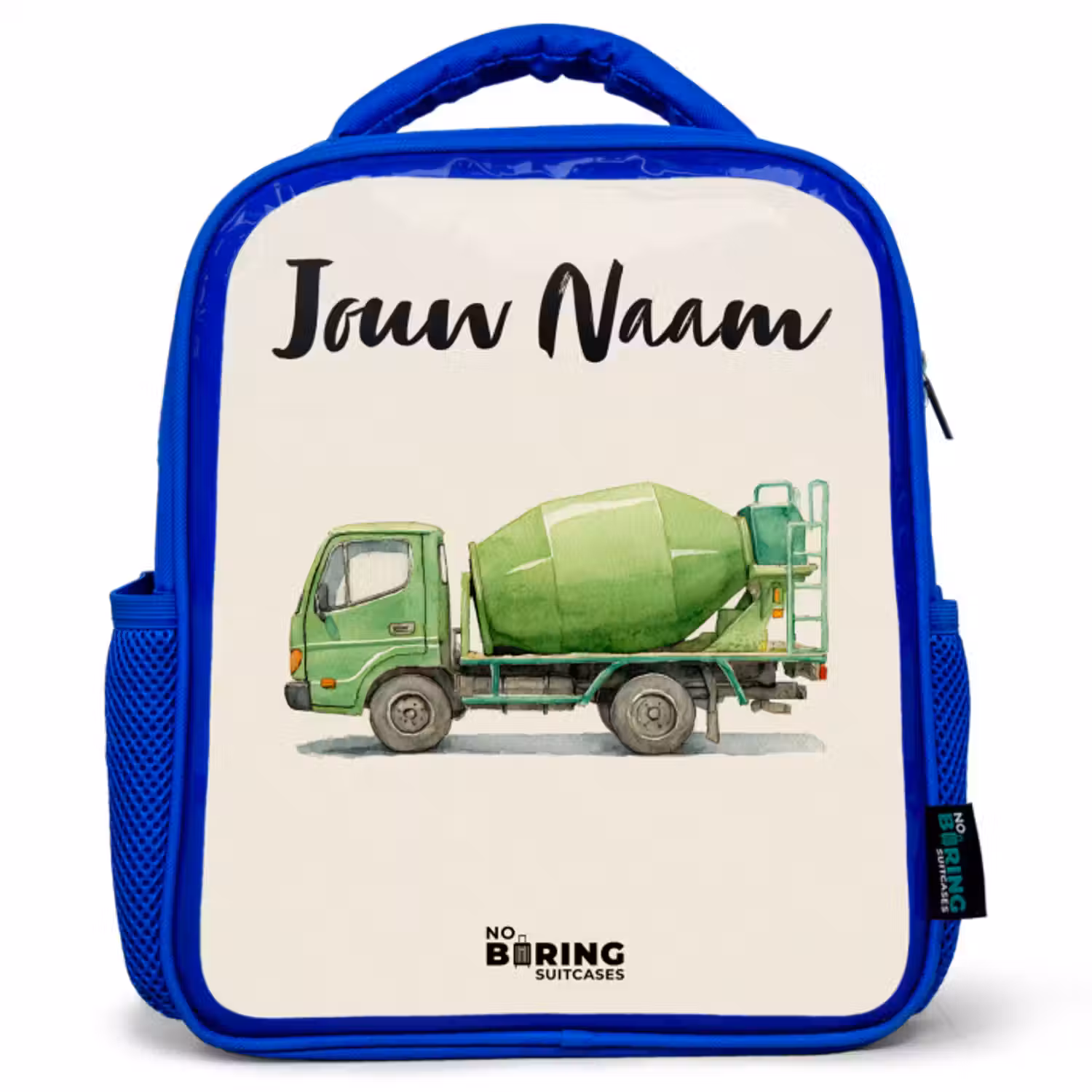 Kinderrugzak met naam - Blauw - Betonmixer - Getekend - Groen