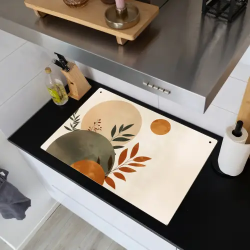 Vormen - Rond - Bladeren - Beige Inductie beschemer met haakjes klein -sfeer1