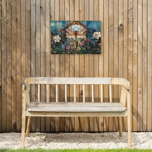 Libelle - Mozaïek - Bloemen - Kleurrijk Tuinposter op houten frame 2 cm dik klein -sfeer4
