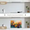 Bloemen - Dahlia - Kunst - Oranje - Watercolor keuken achterwand spatscherm klein -voor_na_NL