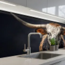Stier - Kleurrijk - Hoorns keuken achterwand 2 middel -3d_schuin