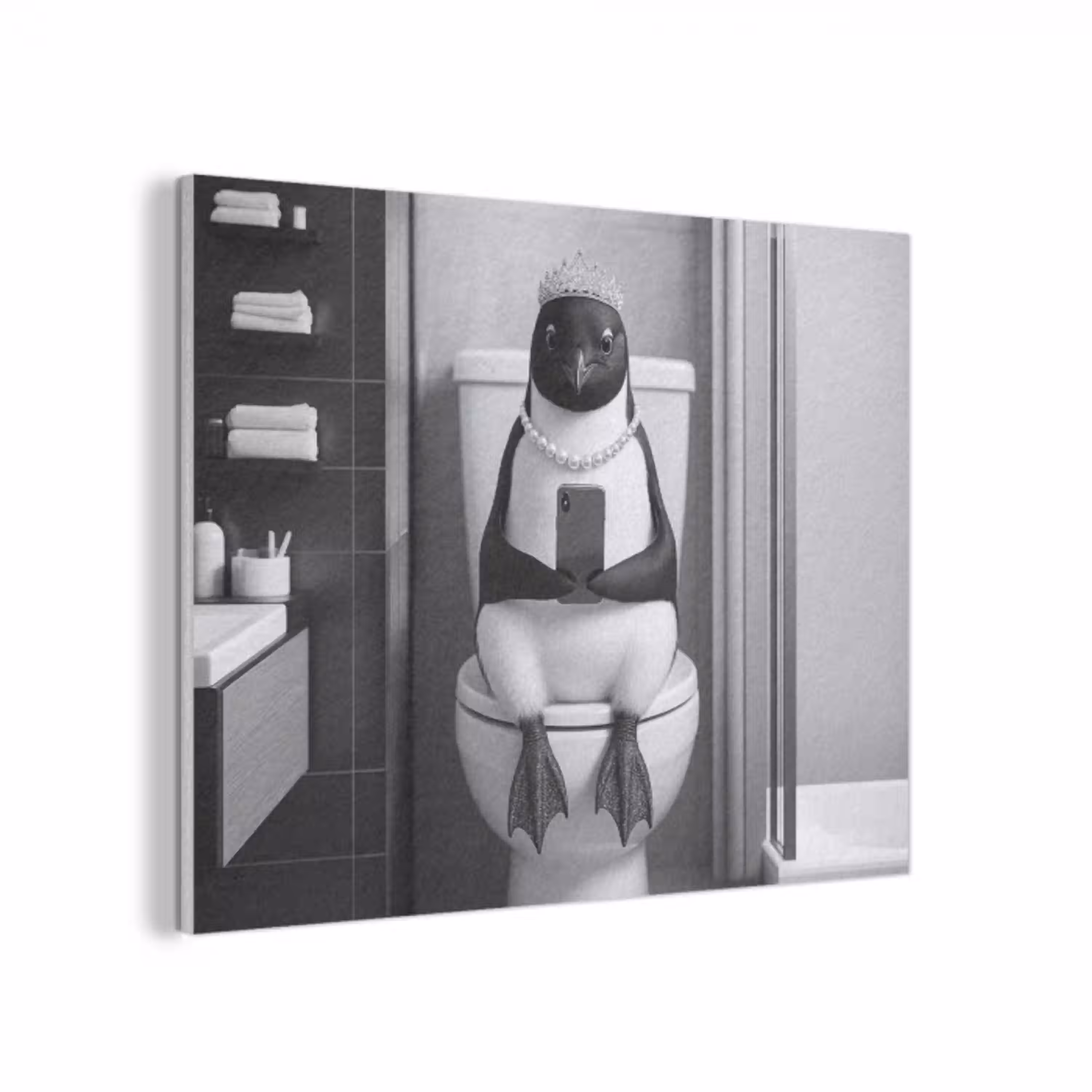 Pinguïn - Telefoon - Toilet - Zwart - Wit PET vilt klein -3d