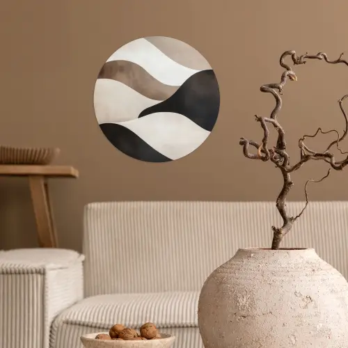 Golven - Abstract - Beige Wandcirkel behangsticker klein -sfeer1