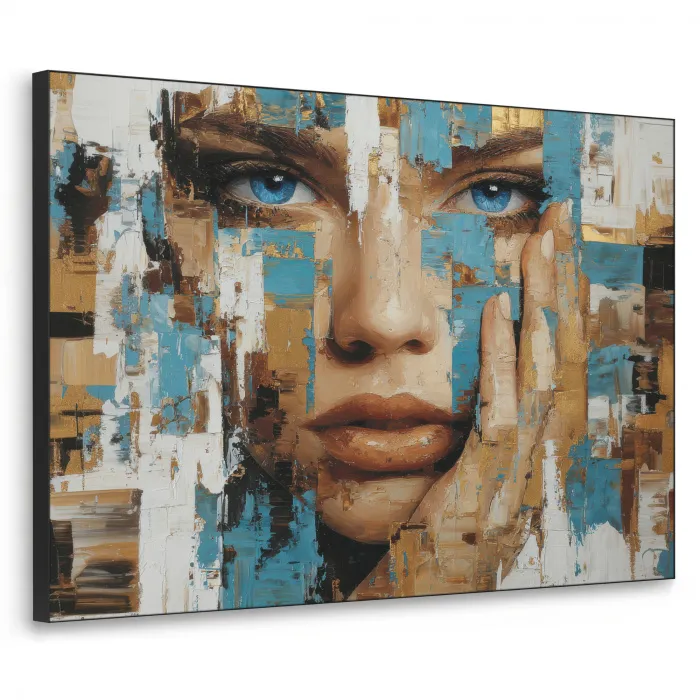 Abstract - Penseelstreken - Blauw - Gezicht Textielframe zwart klein -3d