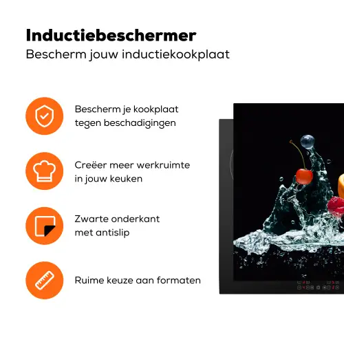 Water - Fruit - Sinaasappel - Aardbei - Kers - Zwart Inductie beschermer vinyl 3mm klein -zzzzzzz-td-ups