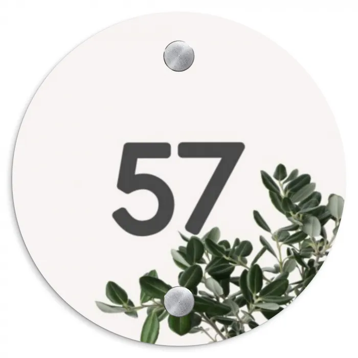 Wit met bladeren - Traditioneel Naambord Rond klein -3d