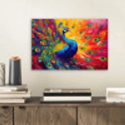 Pauw - Kunst - Schilderij - Pauwenveren aluminium wit klein -sfeer1