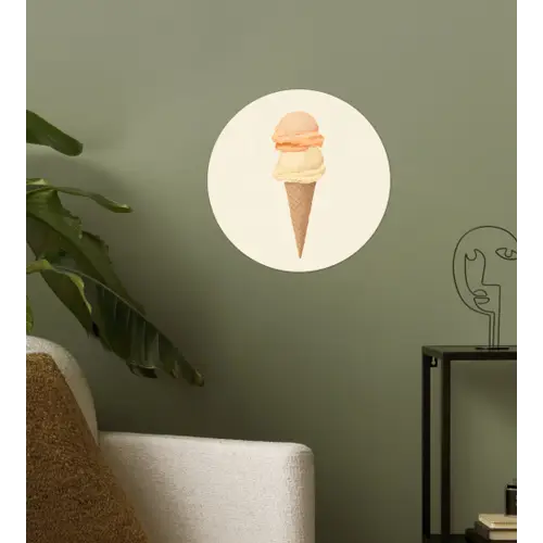 Minimalistisch - Schepijs - Hoorntje - Beige Wandcirkel behangsticker klein -sfeer2