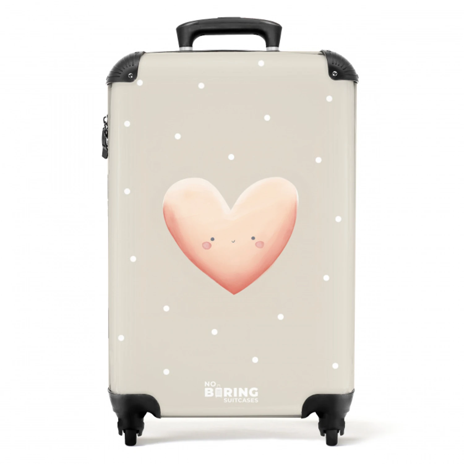 Roze hart omringd door beige stippen NBS - Handbagage koffer - Volwassenen Unisex middel -productfoto_recht
