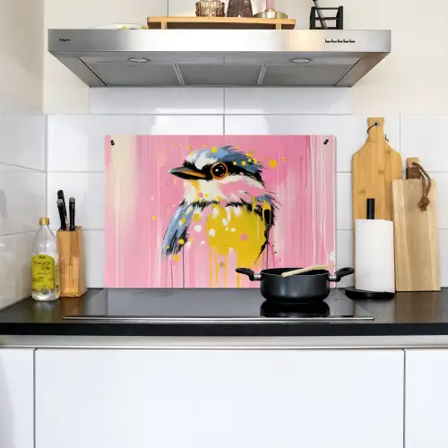 Vogel - Roze - Geel - Blauw Inductie beschemer met haakjes klein -sfeer2