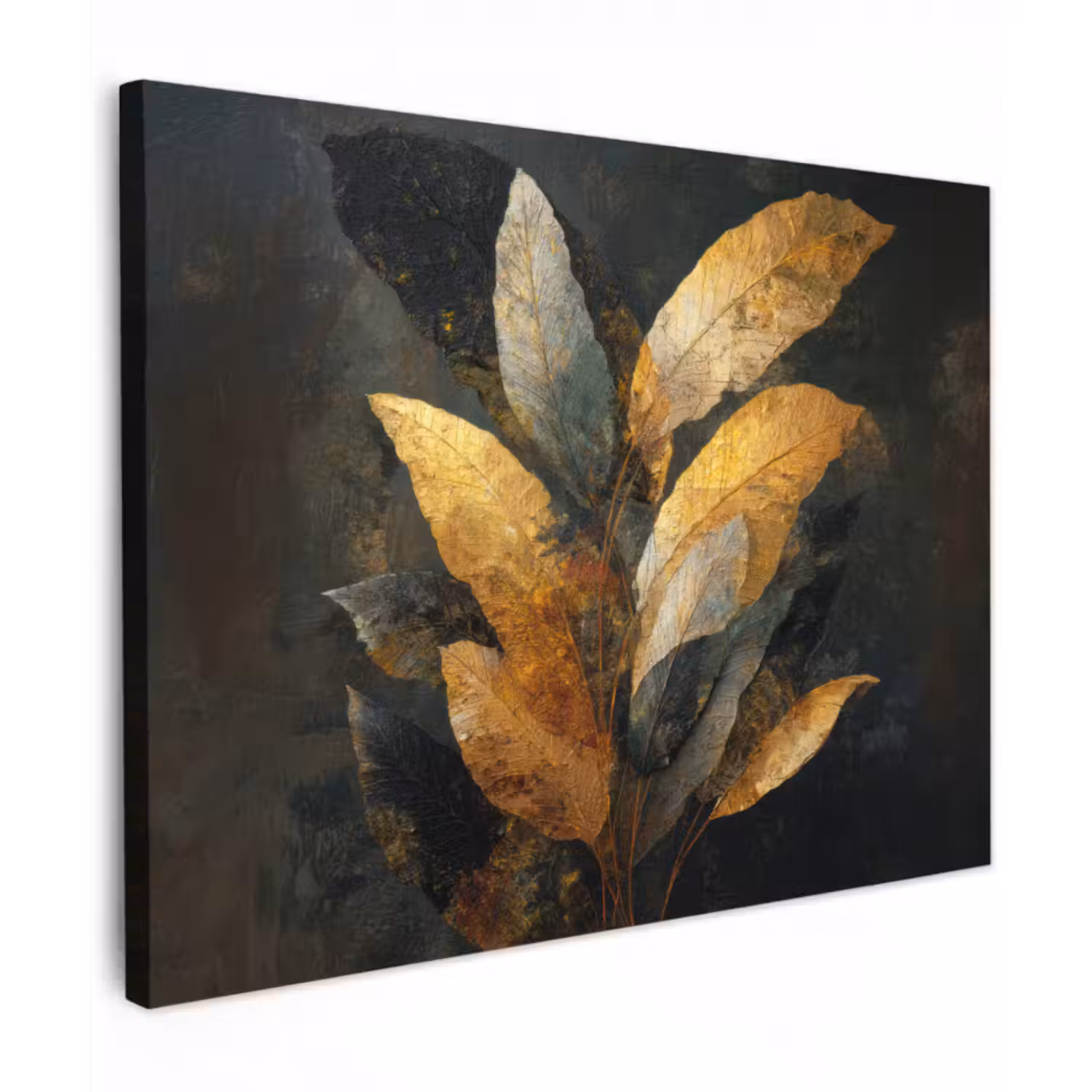 Canvas schilderij - Gouden Bladcompositie – Botanische Luxe