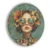Vrouw - Bloemen - Vlinders - Natuur - Vintage Akoestische PET Vilt - Rond klein -3d