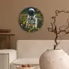 Astronaut - Bloemen - Veld - Geel Wandcirkel kunststof plaat 5mm dik klein -sfeer1
