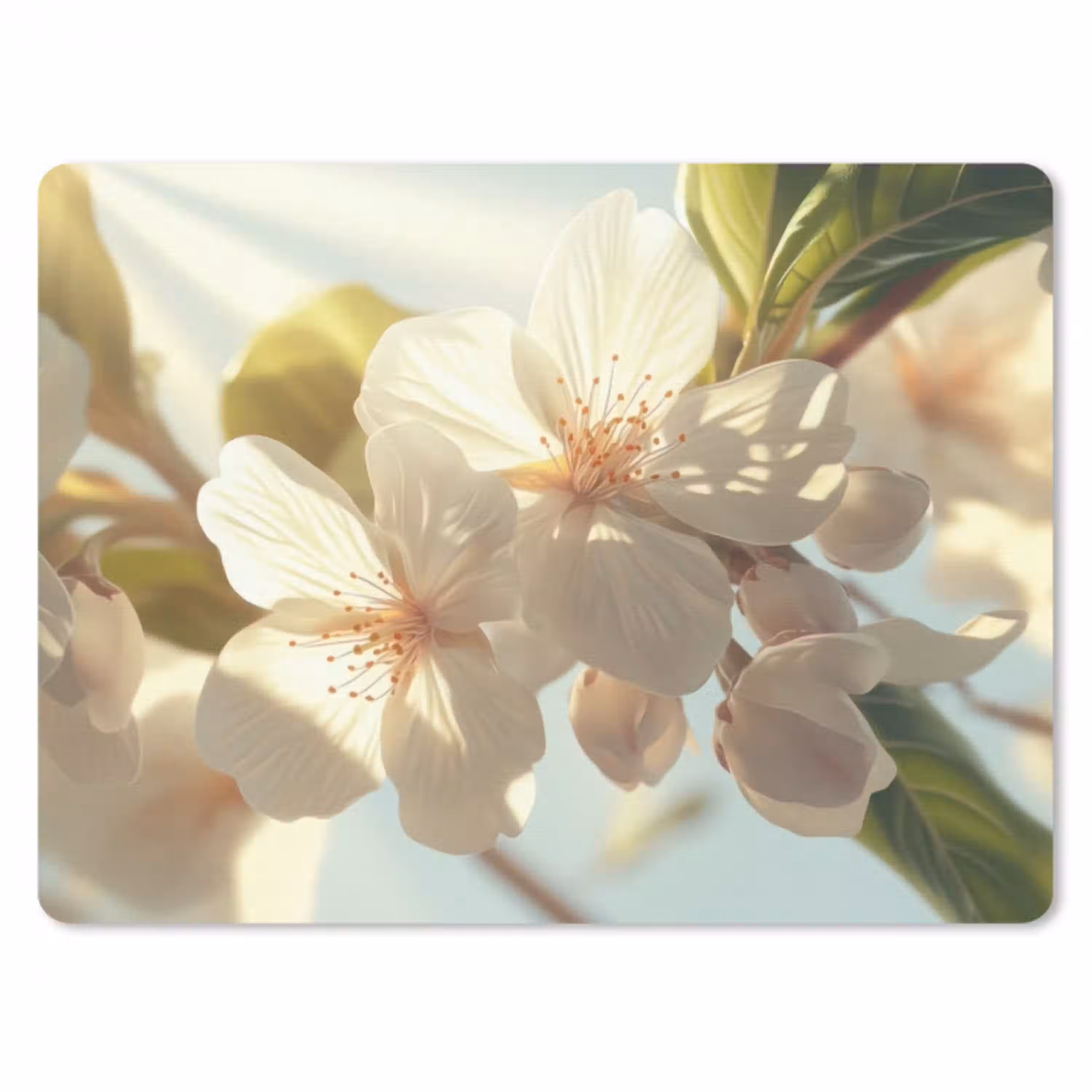 Bloesems - Wit - Zonnestralen -  Bloemblaadjes muismat rubber klein -3d