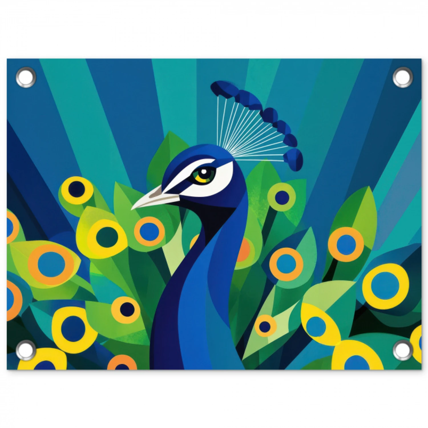 Pauw - Cirkels - Blauw tuinposter los doek klein -3d