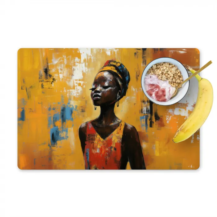 Vrouw - Ogen - Penseelstreken - Geel Placemat vinyl groot -zzzproduct_Kitchenyeah-website