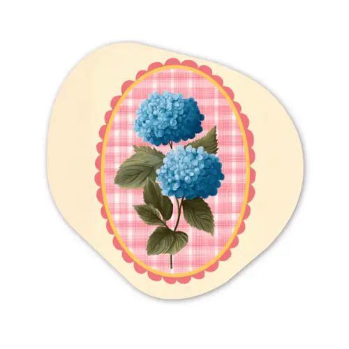 Bloemen - Blauw - Lijst - Bladeren Wandcirkel Organisch Aluminium middel -3d