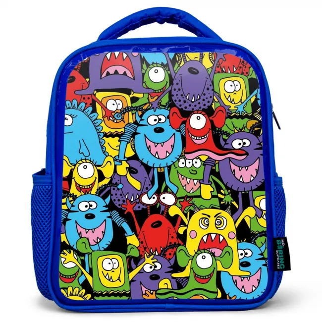 Monsters met Felle Kleuren Kinderrugzak - Blauw middel -3d