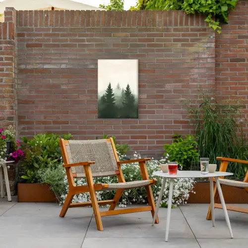 Sparren - Bomen - Groen - Beige Tuinposter op houten frame 2 cm dik klein -sfeer3