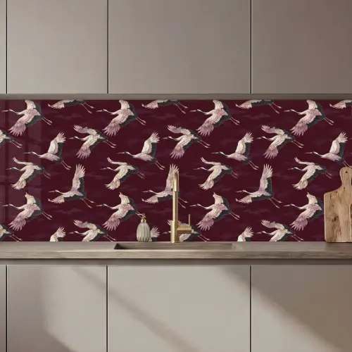 Kraanvogels - Klassiek - Bordeaux keuken achterwand 2 middel 871 zz_3dshopping