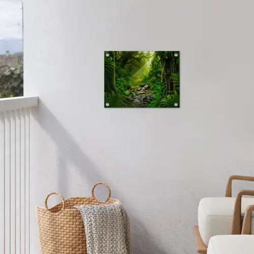 Jungle - Water - Bladeren - Zon - Natuur tuinposter los doek klein -sfeer8