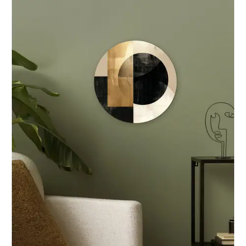 Abstract - Goud - Zwart - Kunst Wandcirkel kunststof plaat 5mm dik klein -sfeer3