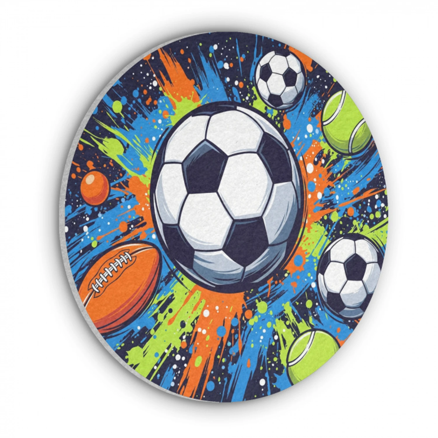 Sport - Ballen - Kleurrijk Akoestische PET Vilt - Rond klein -3d