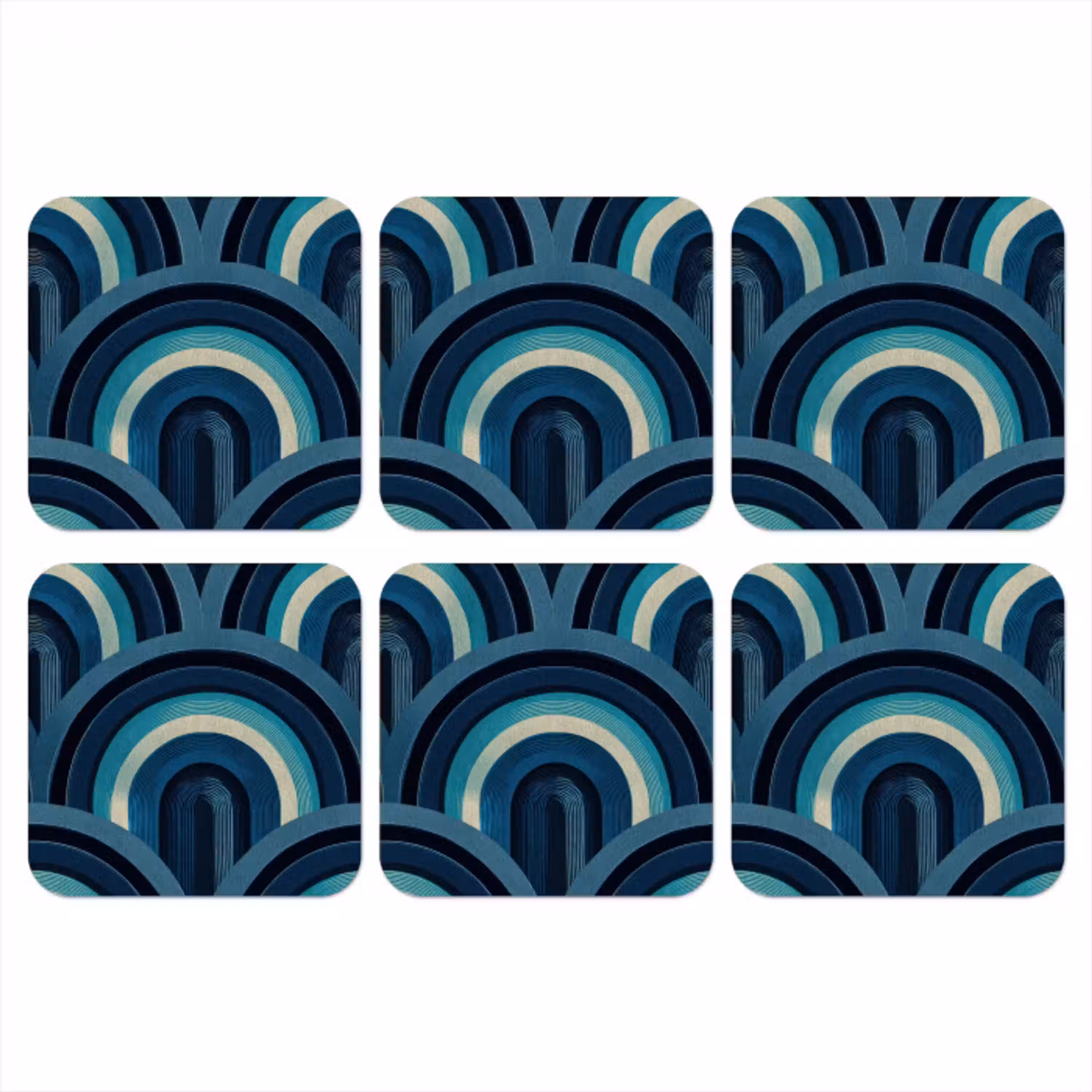 Bogen - Geometrisch - Patroon - Blauw - Retro onderzetter kurk middel 366 -3d