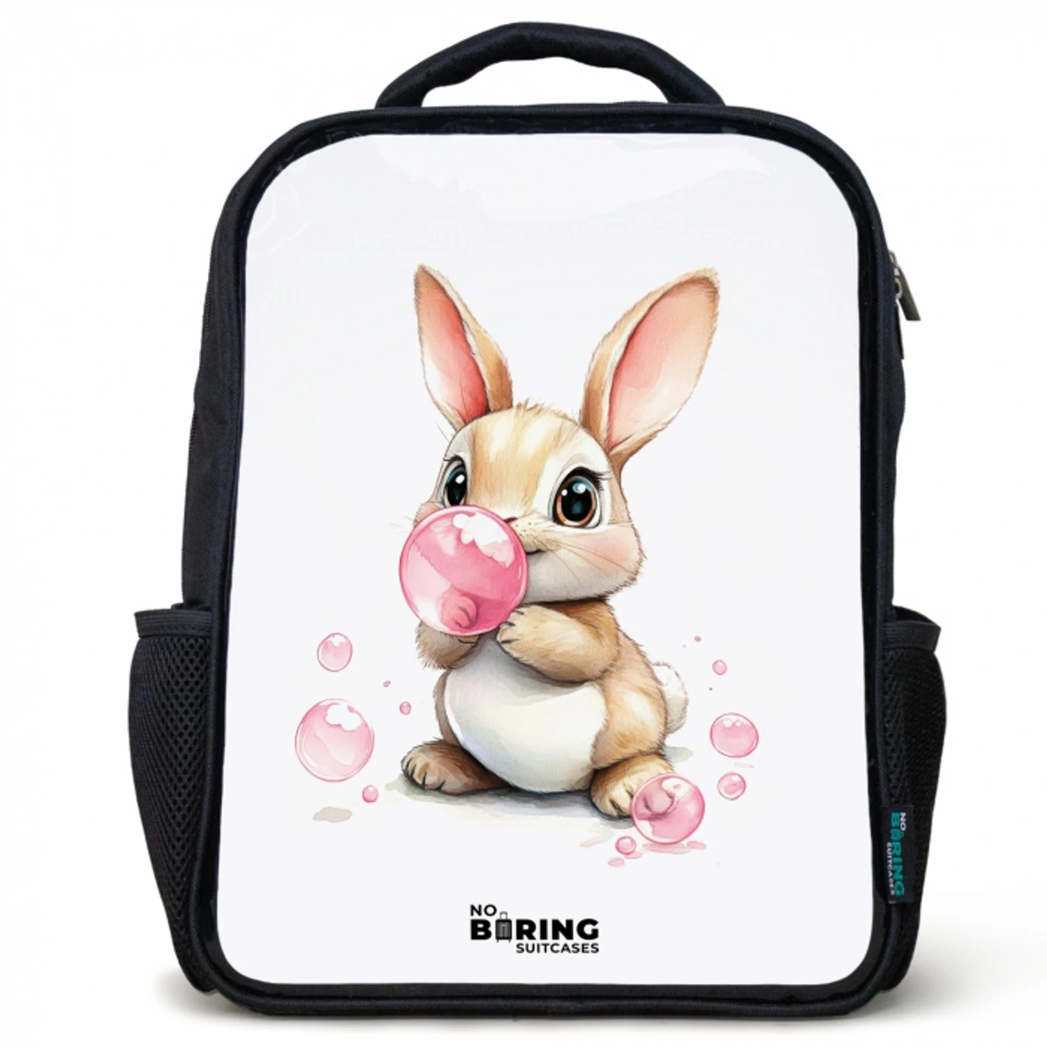 Bruin konijntje met roze bellen Rugzak - Zwart middel -3d