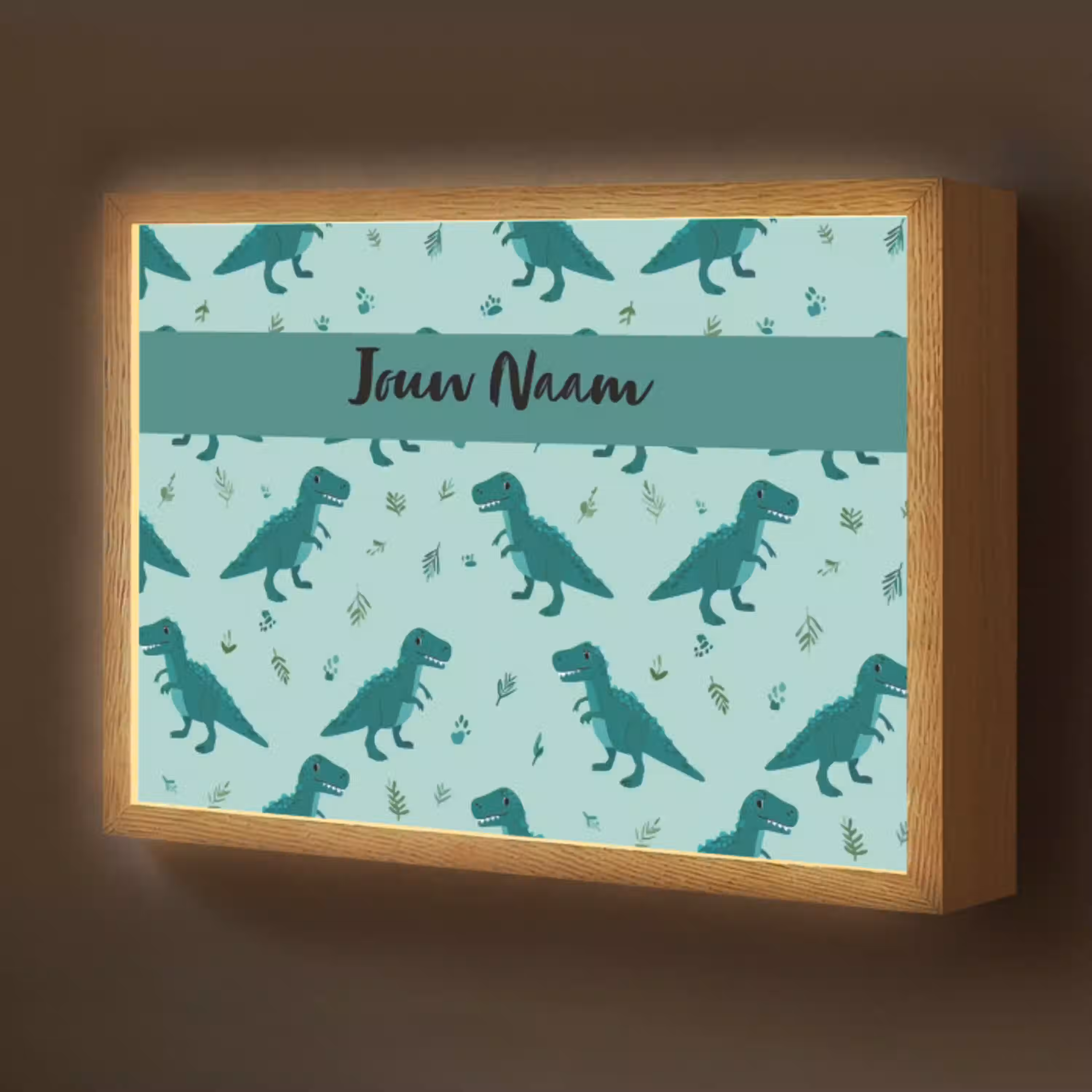 Dinosaurus - Blauw - Bladeren - Voetafdrukken Light Box met batterij (Wandlamp kind) middel -z3d_website