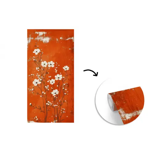 Bloemen - Wit - Subtiel - Roestkleur fotobehang vinyl groot -3d