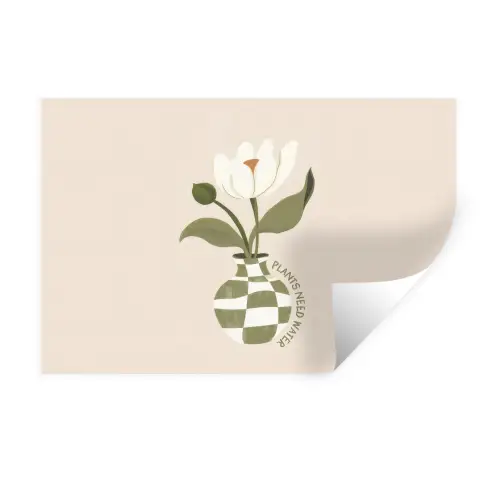 Bloem - Wit - Vaas - Quote Muursticker klein -3d