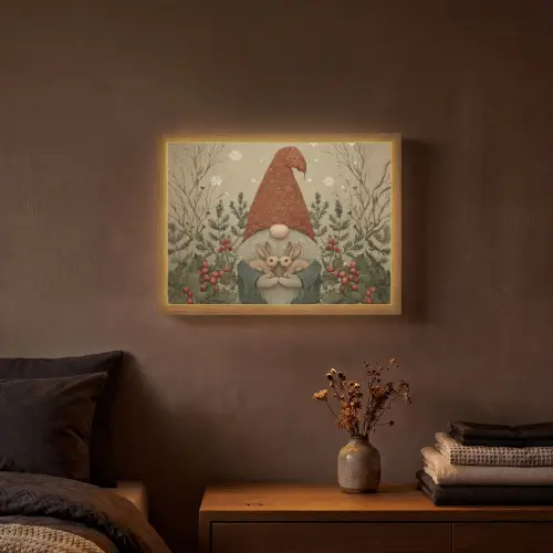 Kerstgnome - Konijntjes - Kleurrijk Light Box met batterij (Wandlamp) middel -sfeer4