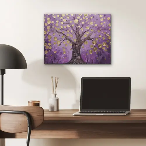 Levensboom - Boom - Paars - Goud - Modern PET vilt klein -sfeer5