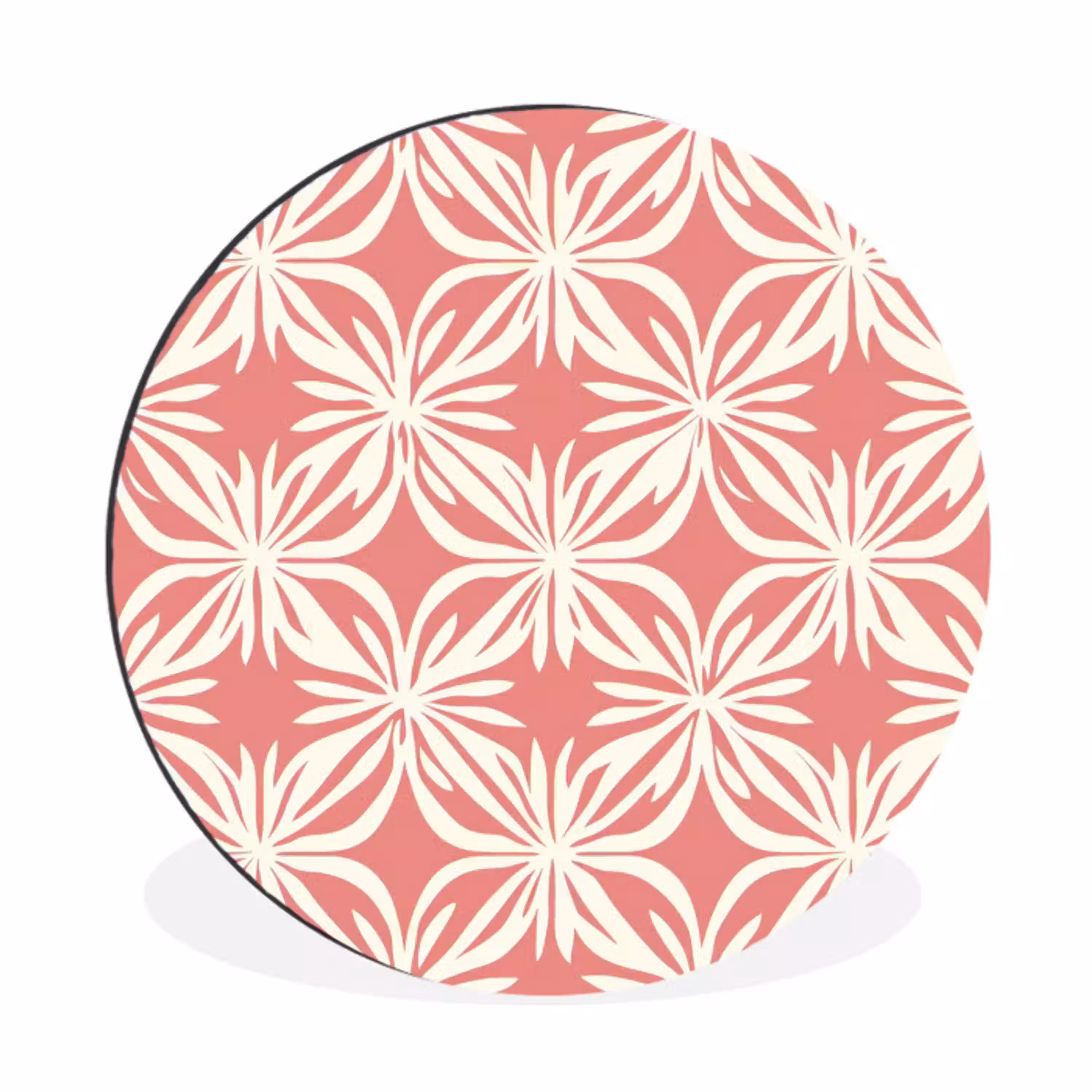 Roze - Bloemenmotief - Wit - Modern Wandcirkel aluminium klein 190 -3d