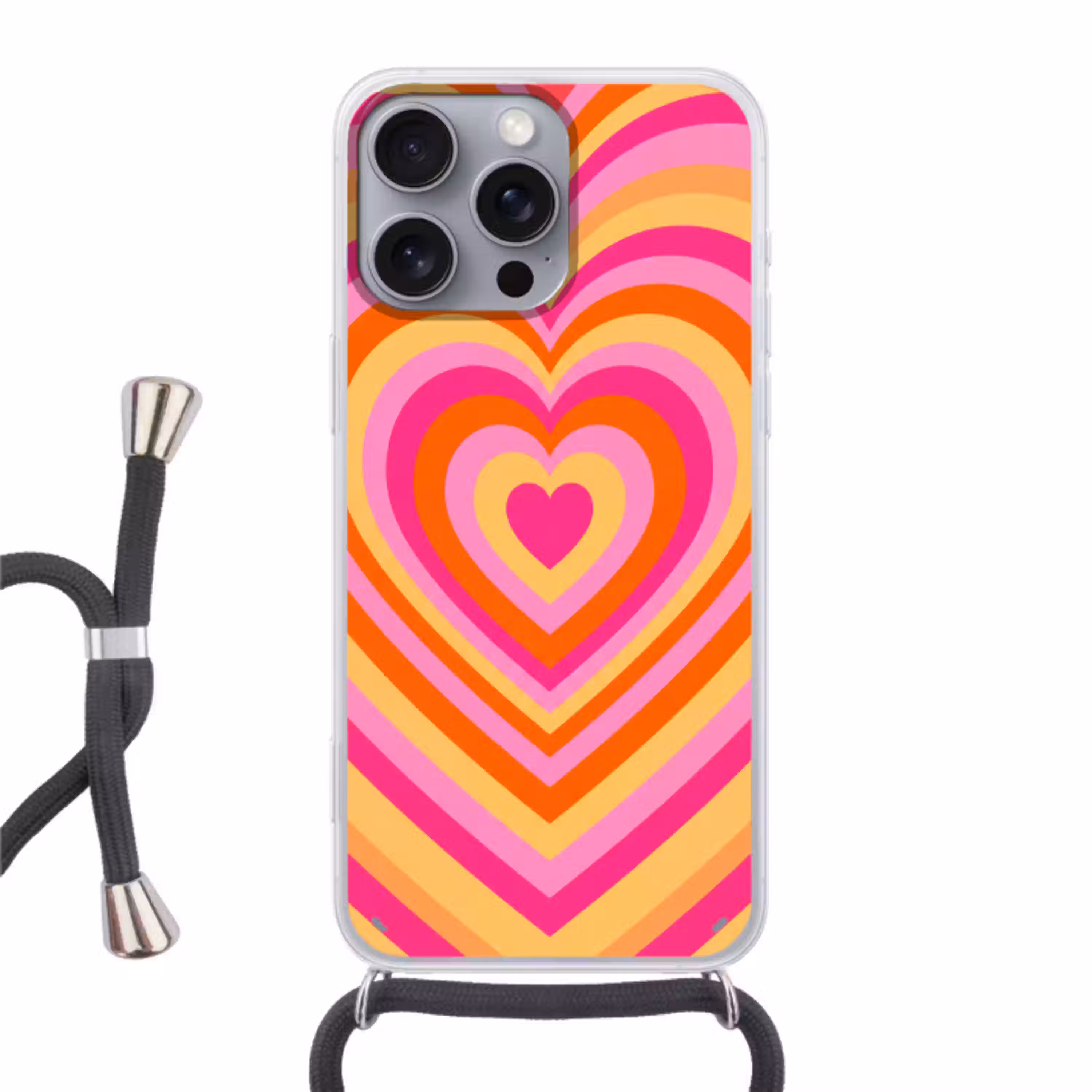 Hart - Concentrisch - Abstract - Liefde - Kleurrijk Hoesje iPhone 16 Pro Max met koord klein -3d