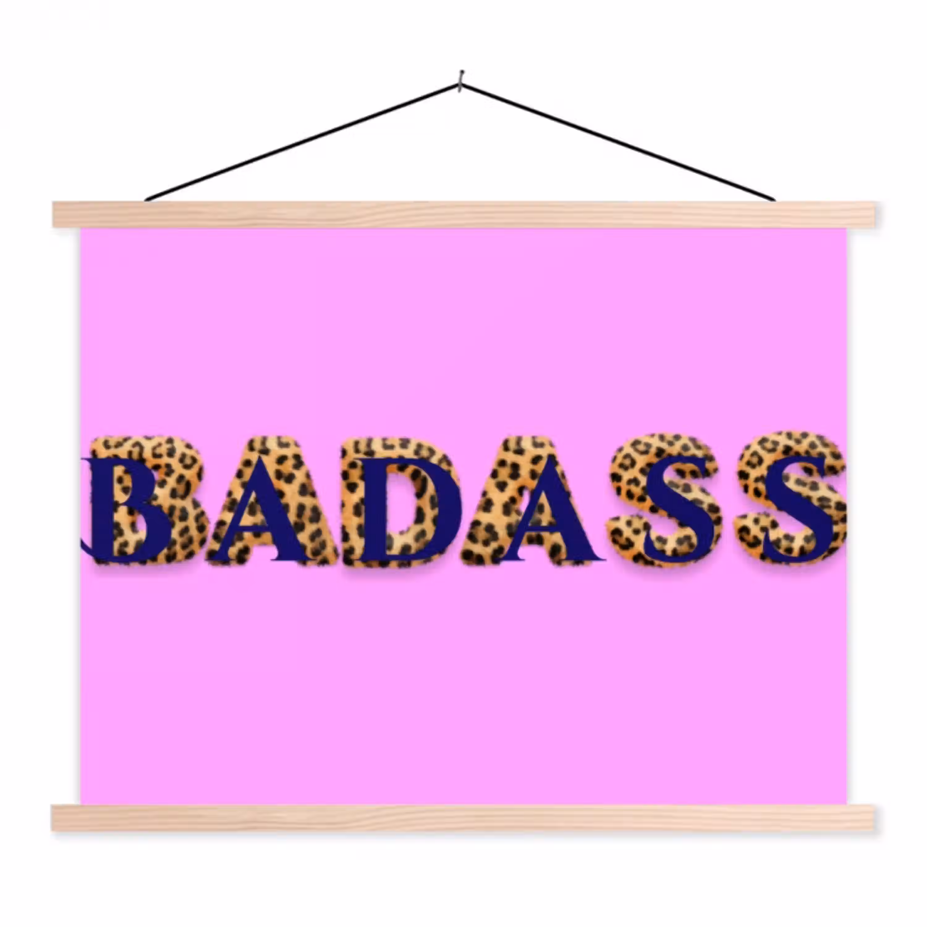 Felroze - Badass - Panterprint - Schaduw textielposter latten blank klein -3d