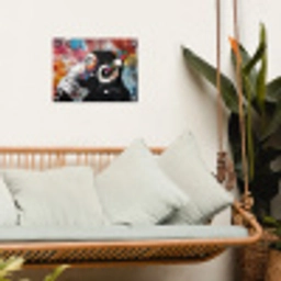 Aap met Koptelefoon tuinposter los doek klein -sfeer7