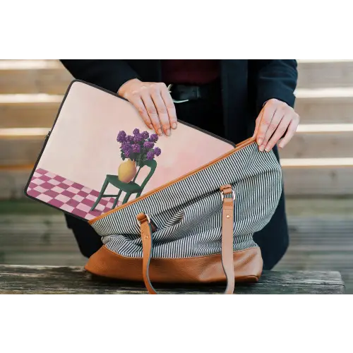Stoel - Vaas - Bloemen - Geblokt laptophoes neopreen klein -tas