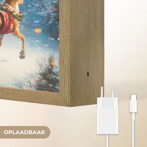 Kerstman - Rendier - Kerst - Sneeuw Light Box met batterij (Wandlamp) middel -USP_websiteoplaadbaarNL