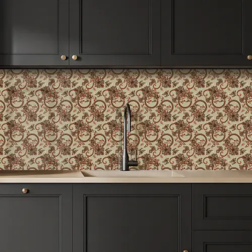 Warm - Bloemen - Groen - Rood keuken achterwand 2 middel 871 -sfeer1