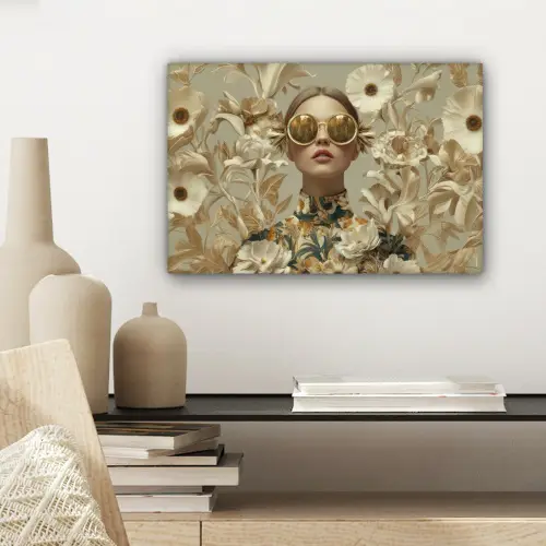 Vrouw - Bloemen - Zonnebril - Wit canvas 2cm klein -sfeer6