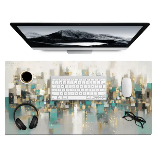 Abstract - Blokken - Goud - Skyline Muismat XXL klein -3d