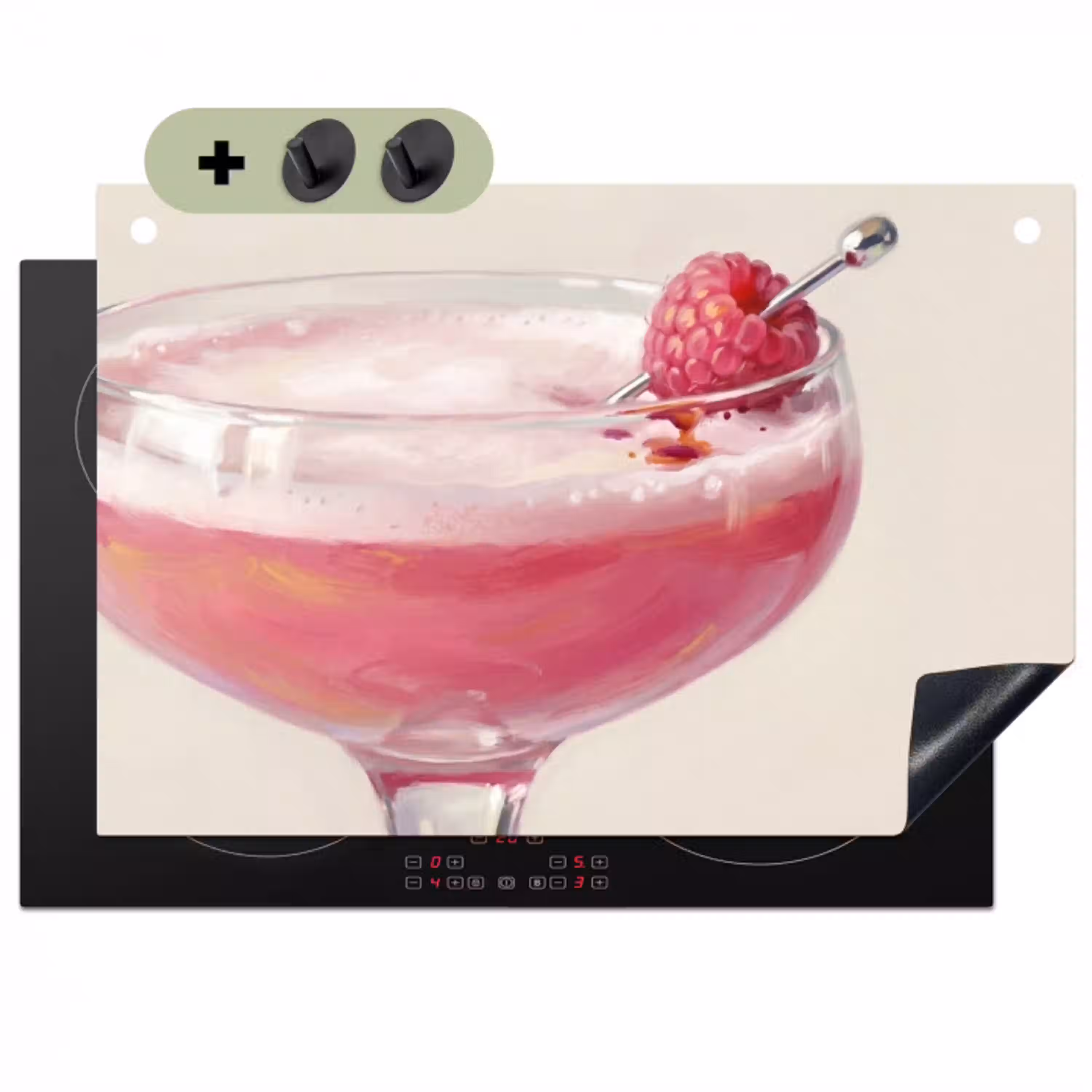 Cocktail - Framboos - Drank - Modern - Roze Inductie beschemer met haakjes klein -3d