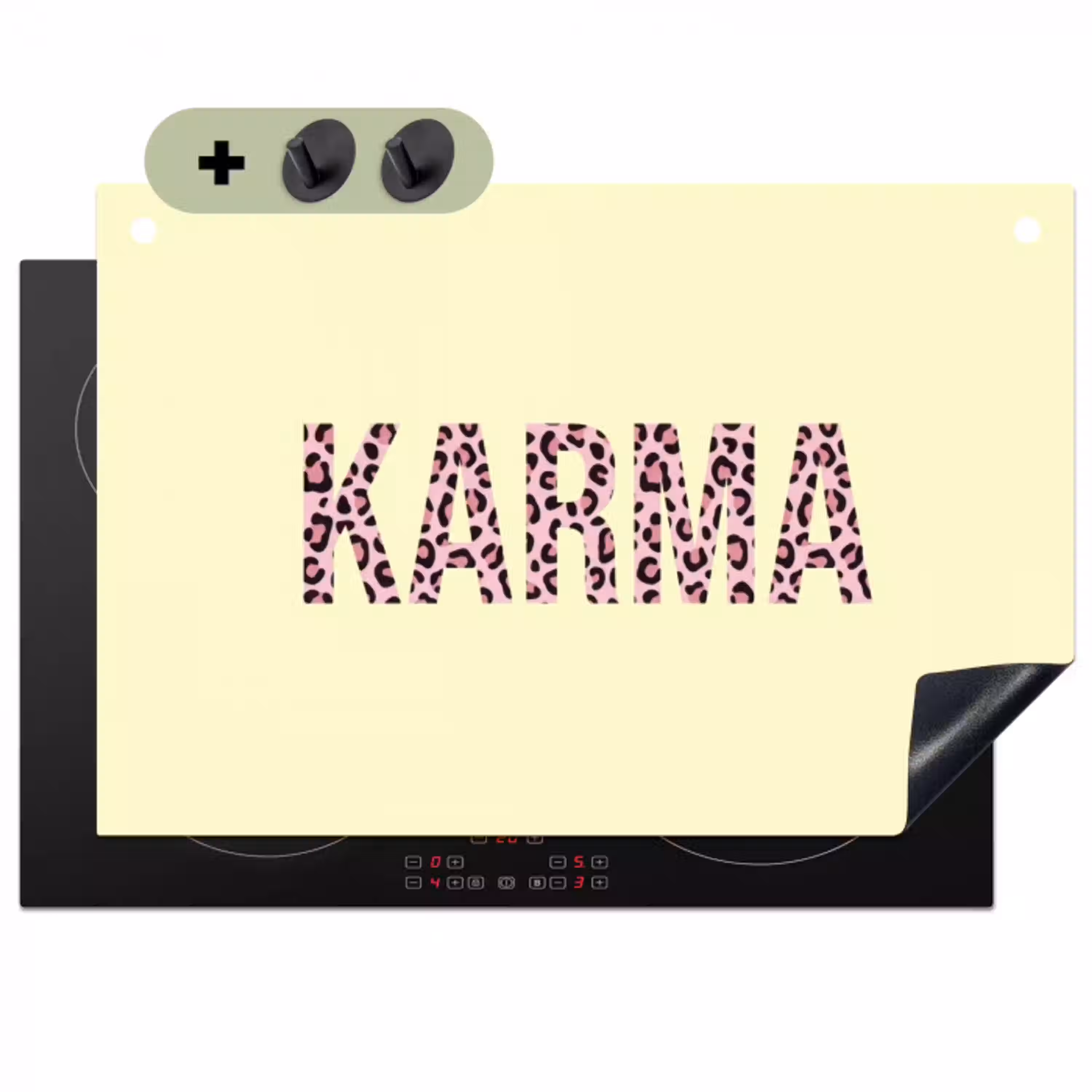 Karma - Luipaardprint - Geel Inductie beschemer met haakjes klein -3d