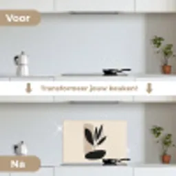 Plant - Beige - Japandi keuken achterwand spatscherm klein -voor_na_NL