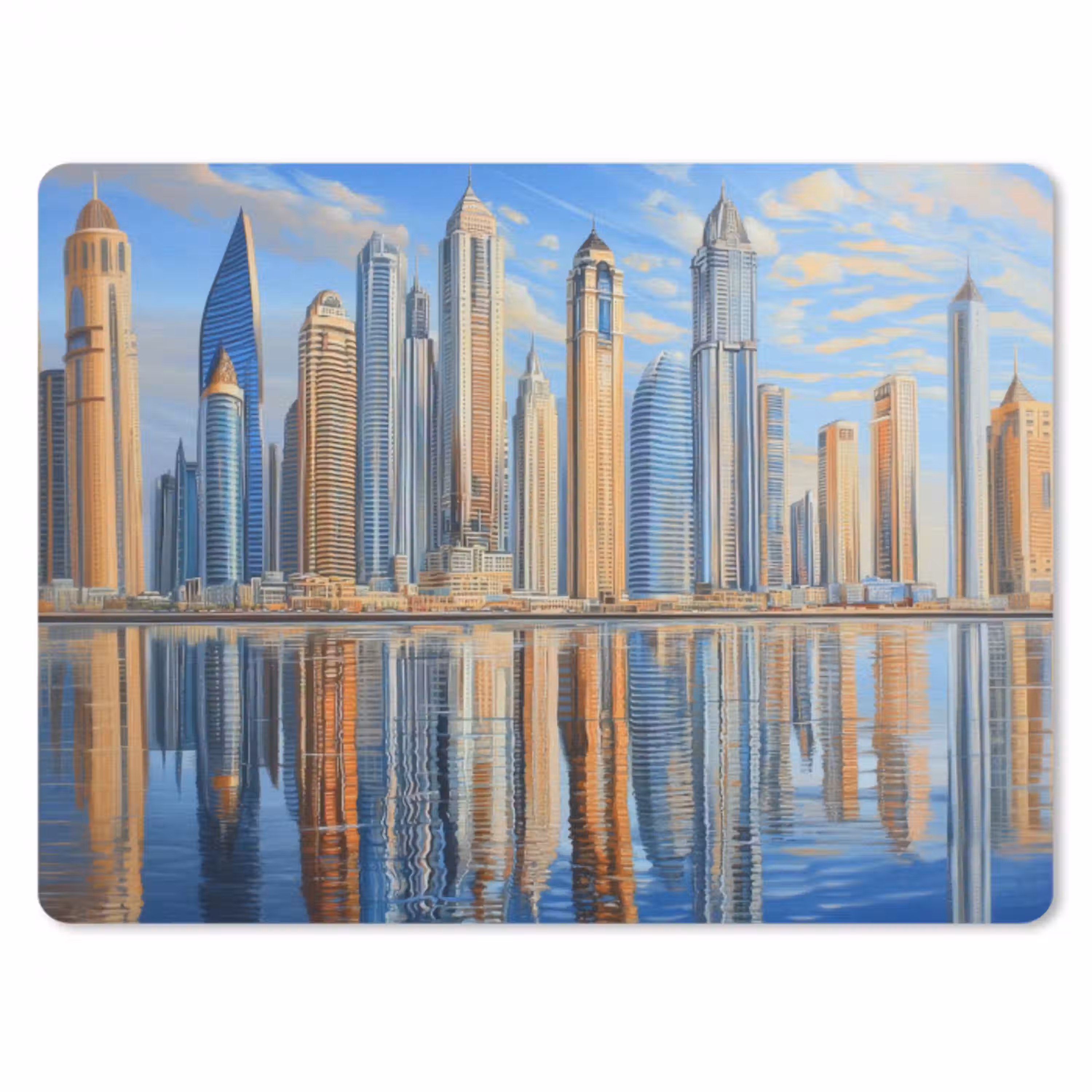 Skyline - Wolkenkrabbers - Water - Blauw muismat rubber klein -3d
