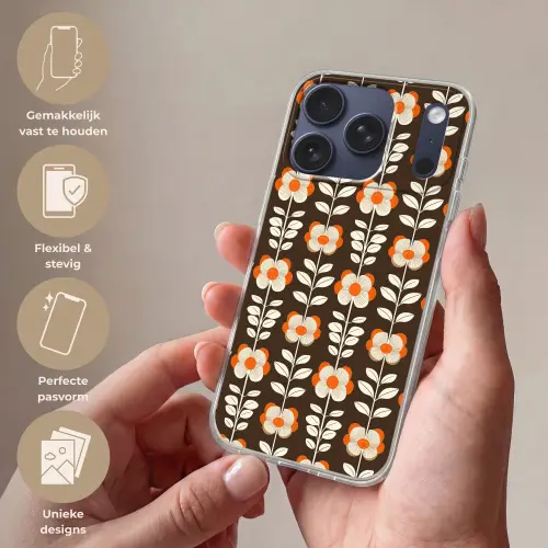 Bloemen - Retro - Bruin Telefoonhoesje iPhone 17 Pro klein 878 -sfeer3_NL